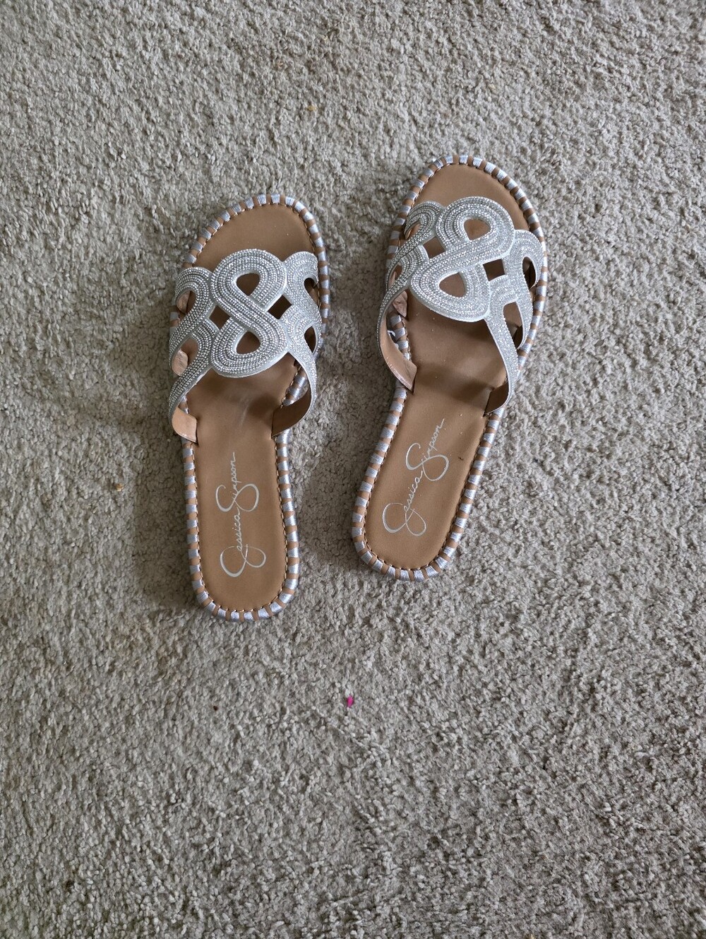 Jessica Simpson Silver Beaded Slide Sandals